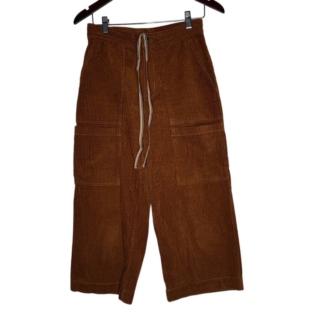 Anthropologie Current Air Cargo Cropped Corduroy Wide Leg Pants Brown XS